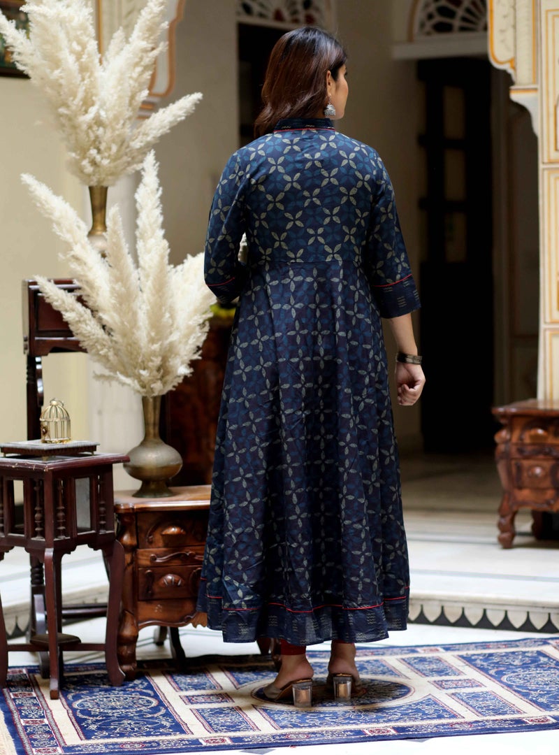 Miravan Blue Abstract Printed Angrakha Kurta for Women - Image 5
